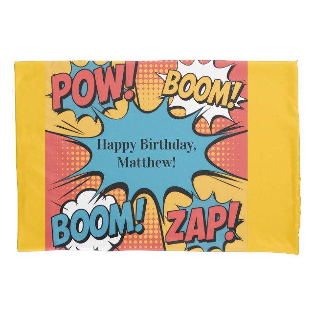 Superhero Comic Book Pop Art Boy Birthday Gift Pillowcase (Front)