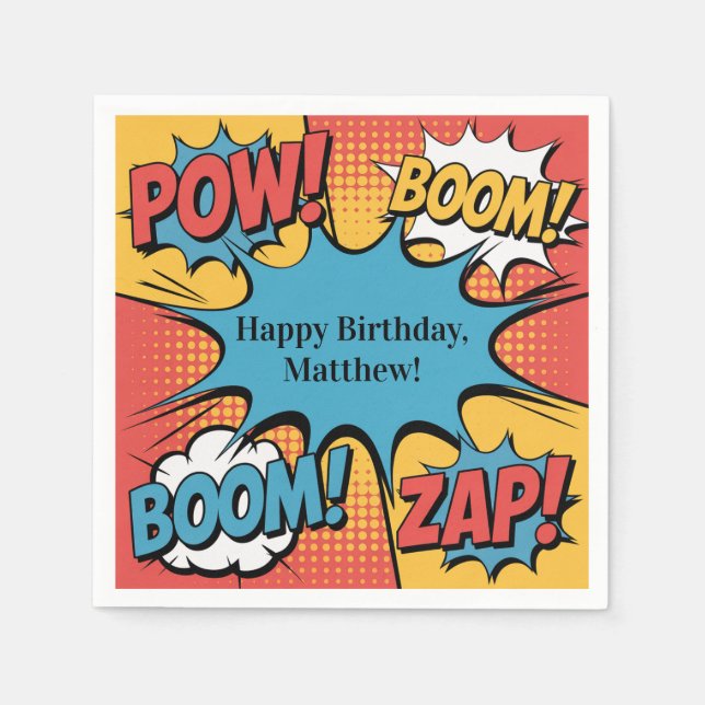Superhero Comic Book Pop Art Boy Birthday Party Napkin (Front)