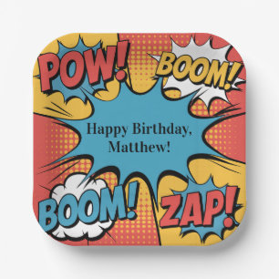 Superhero Comic Book Pop Art Boy Birthday Party Paper Plate