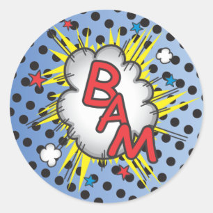 Superhero Comic Book Stickers, Bam! Classic Round Sticker