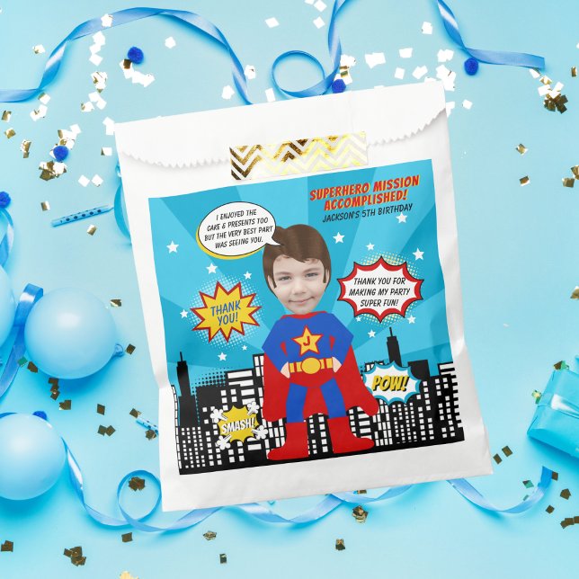 Superhero Comic Book Style Boy Birthday Photo  Favour Bags (Creator Uploaded)