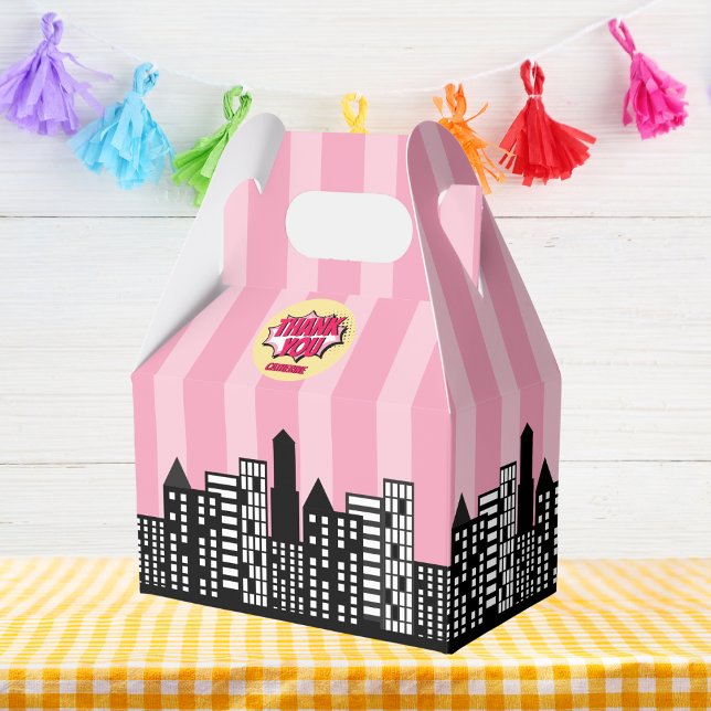 Superhero Comic Book Style Girl Birthday Pink Favour Box (Creator Uploaded)