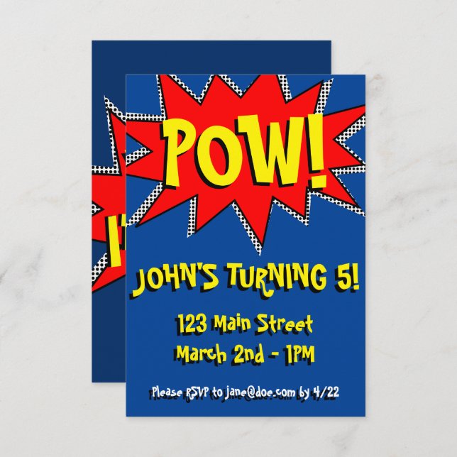 Superhero Comic Book Themed Invitation Template (Front/Back)