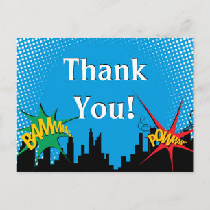 Superhero Comic Boy's Birthday Party Thank You Postcard