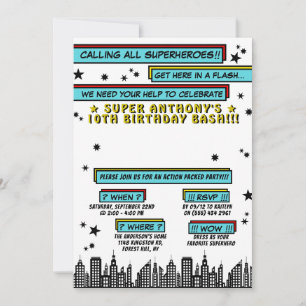 Superhero Comic Photo Any Age Birthday Invitation