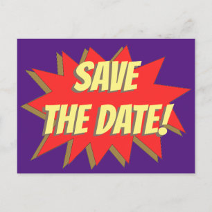Superhero Comic Save The Date Announcement Postcar