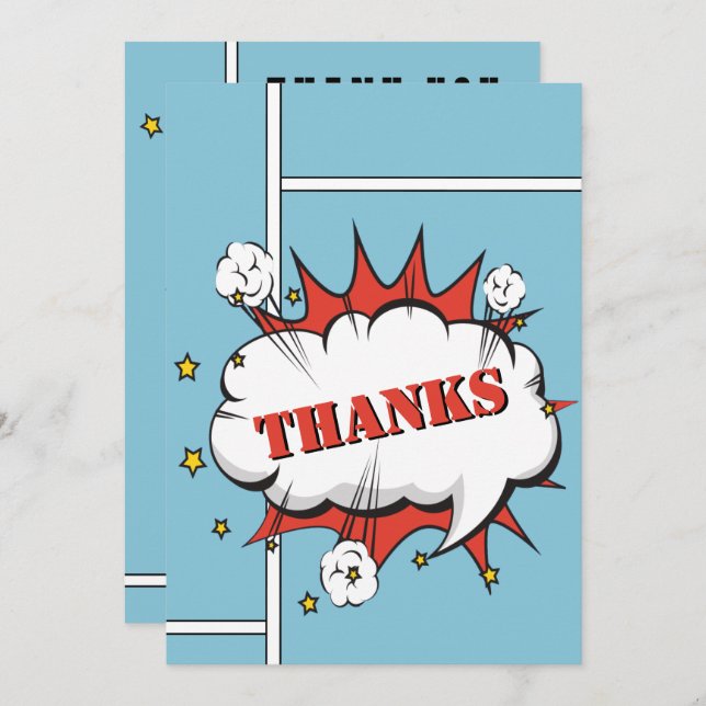 Superhero Comic Speech Bubble Birthday  Thank You Card (Front/Back)