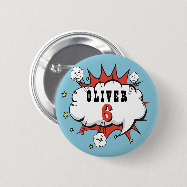 Superhero Comic Speech Bubble Boy Birthday  6 Cm Round Badge (Front & Back)
