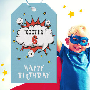 Superhero Comic Speech Bubble Boy Birthday Gift Tags