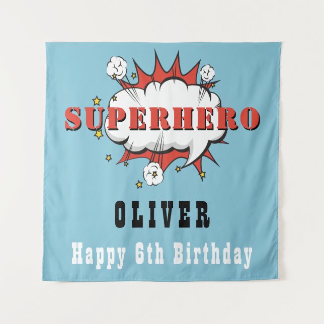 Superhero Comic Speech Bubble Boy Birthday Party Tapestry (Front)