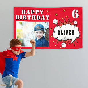 Superhero Comic Speech Bubble Boy Birthday Photo Banner