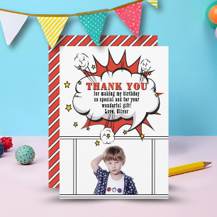 Superhero Comic Speech Bubble Boy Birthday  Thank You Card