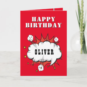 Superhero Comic Speech Bubble Boy Happy Birthday  Card