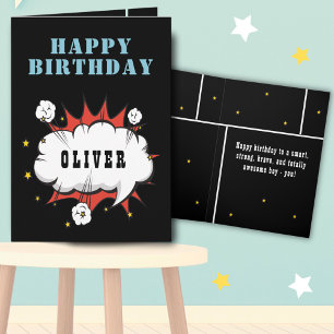 Superhero Comic Speech Bubble Boy Happy Birthday  Card
