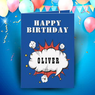 Superhero Comic Speech Bubble Boy Happy Birthday Card