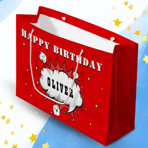 Superhero Comic Speech Bubble Boy Happy Birthday  Large Gift Bag