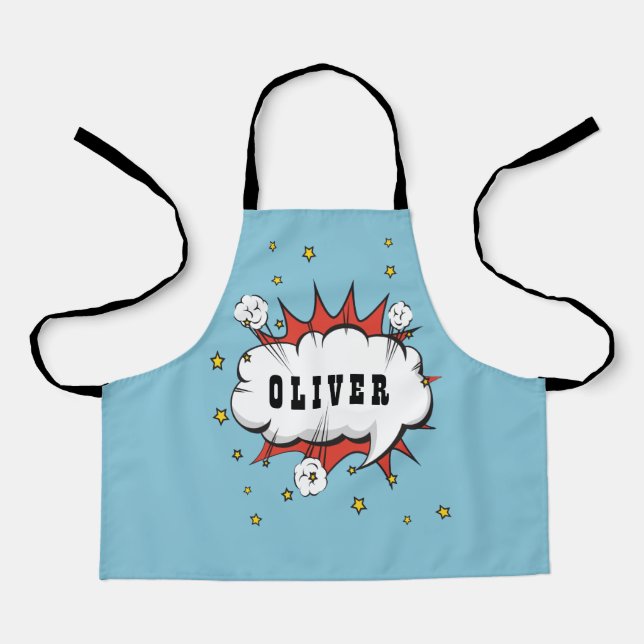 Superhero Comic Speech Bubble Boy Name Apron (Front)