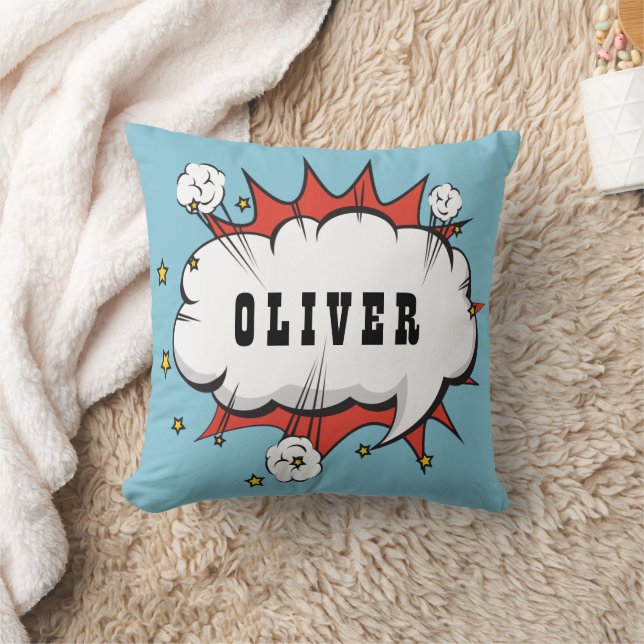 Superhero Comic Speech Bubble Boy Name Cushion (Blanket)