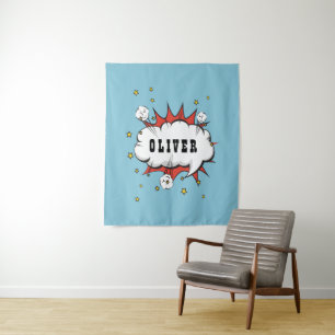 Superhero Comic Speech Bubble Boy Name Tapestry