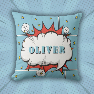 Superhero Comic Speech Bubble Boy Photo Throw Pil Cushion