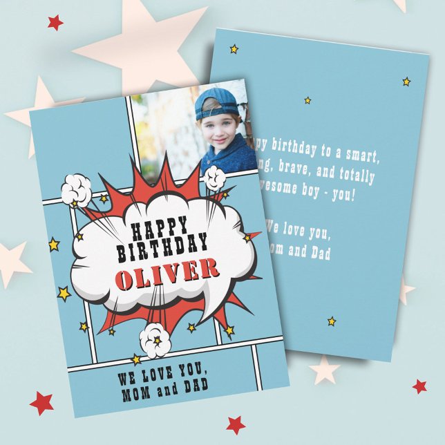 Superhero Comic Speech Bubble Photo Birthday Card (Creator Uploaded)