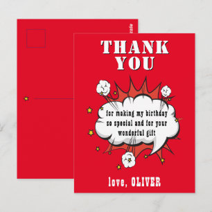 Superhero Comic Speech Cloud Birthday Thank you Postcard
