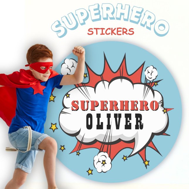 Superhero Comic Speech Cloud Kids Classic Round Sticker (Creator Uploaded)