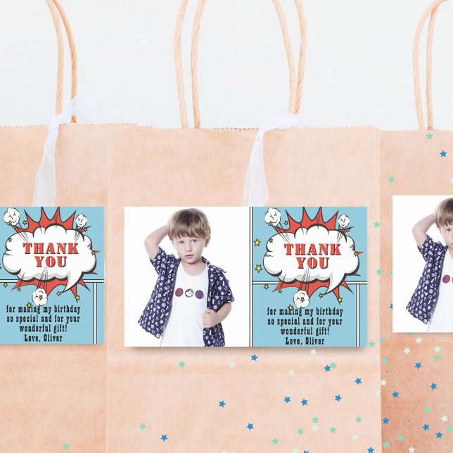 Superhero Comic Speech Cloud Photo Birthday  Rectangular Sticker (Creator Uploaded)