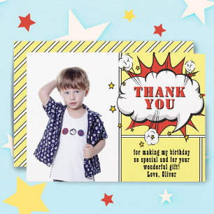 Superhero Comic Speech Cloud Photo Birthday Thank You Card