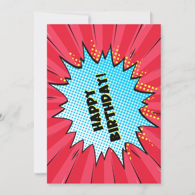 Superhero comic themed birthday card (Front)