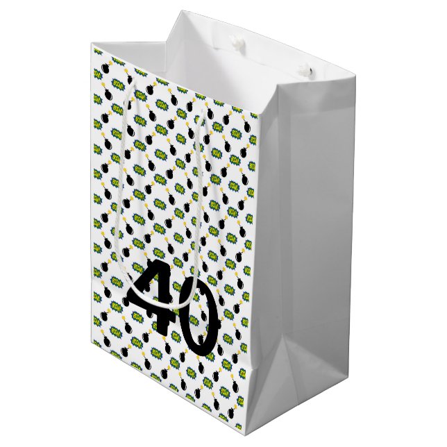 Superhero Comics 40th Birthday Retro Colourful Fun Medium Gift Bag (Front Angled)