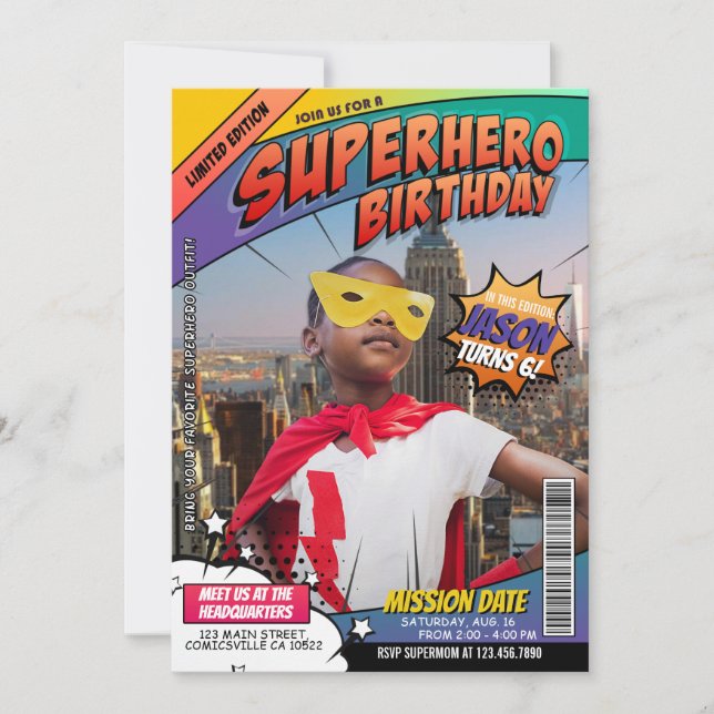 Superhero Comics Magazine Birthday Invitation (Front)