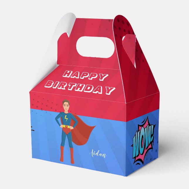 Superhero Custom Photo Birthday Cake Favour Box (Front Side)