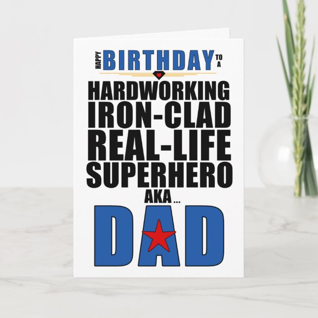 Superhero Dad Birthday Typography Comic Book Card (Front)