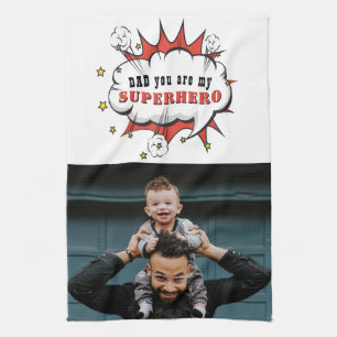 Superhero Dad Cartoon Speech Bubble Fathers day Tea Towel