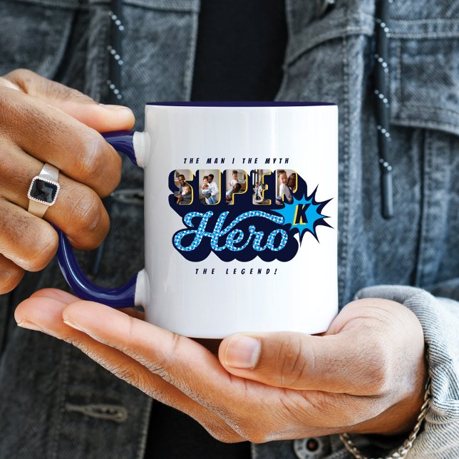 Superhero Dad Photos Man Myth Legend Monogram Mug (Creator Uploaded)