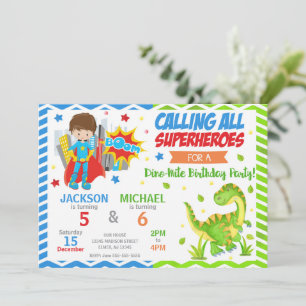 Superhero & Dinosaur Joint Birthday Invitation