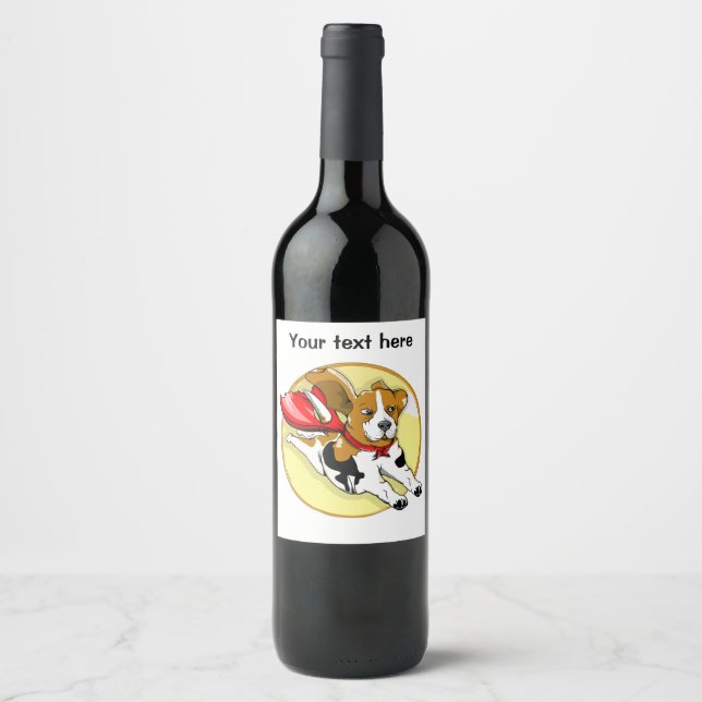 Superhero dog funny beagle wine label (Front)