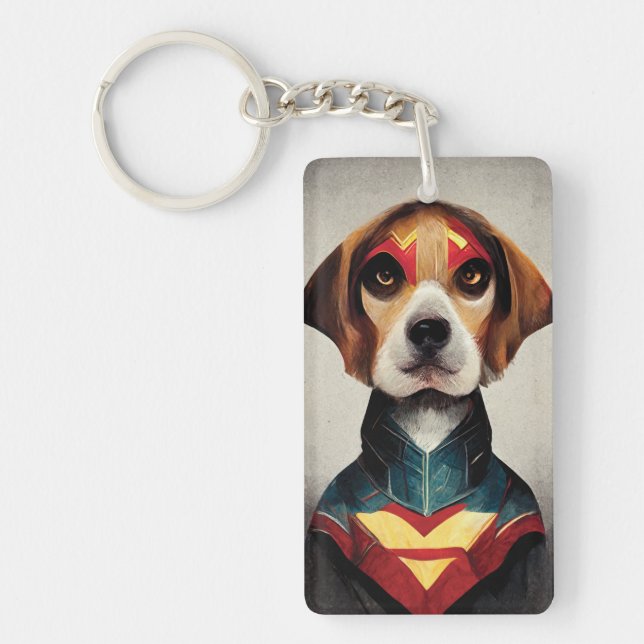 Superhero Dog Portrait | Beagle Key Ring (Front)