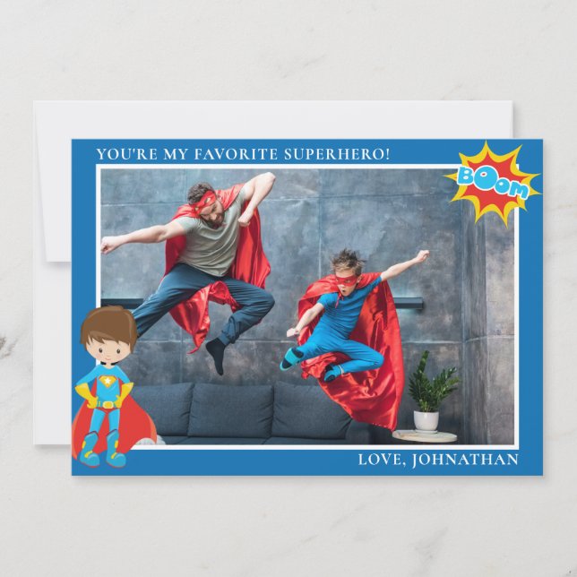 Superhero Father's Day Personalised Photo  Holiday Card (Front)