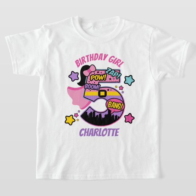 Superhero Fifth Birthday Girl 5th Super Girl T-Shirt (Laydown)
