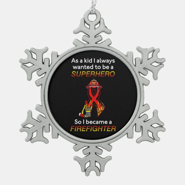 SUPERHERO...Firefighter Snowflake Pewter Christmas Ornament (Front)