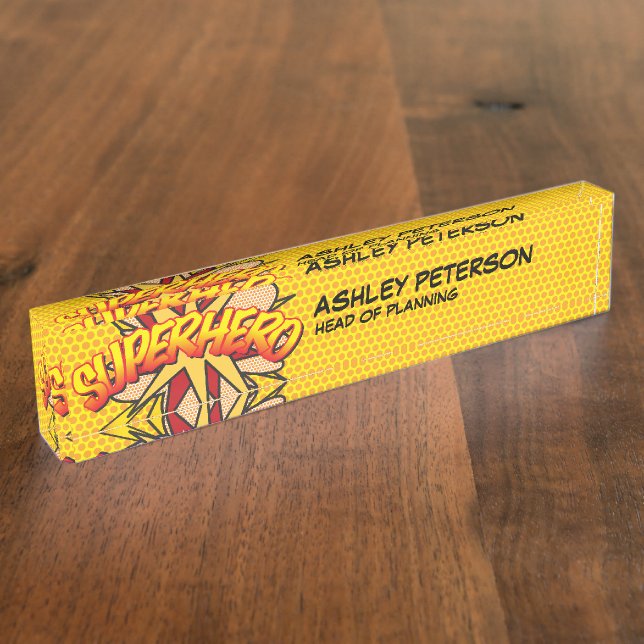 SUPERHERO Fun Retro Comic Book Nameplate (Side)