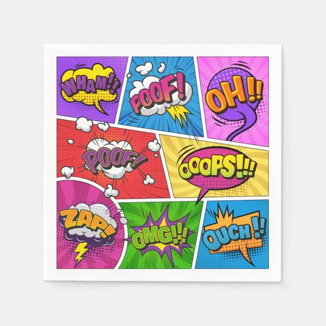 Superhero Gamer Comic book design paper napkin (Front)