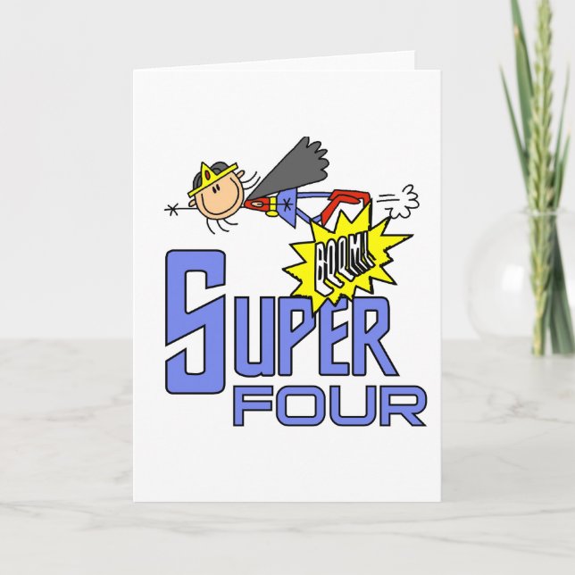 Superhero Girl 4th Birthday Tshirts and Gifts Card (Front)