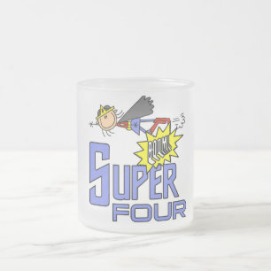 Superhero Girl 4th Birthday Tshirts and Gifts Frosted Glass Coffee Mug
