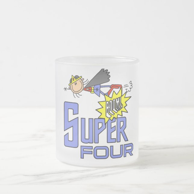 Superhero Girl 4th Birthday Tshirts and Gifts Frosted Glass Coffee Mug (Center)