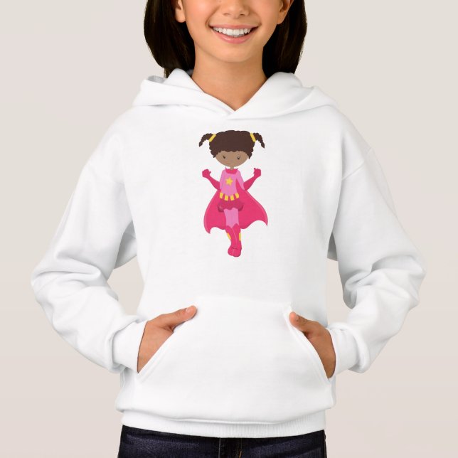Superhero Girl, African American Girl, Pink Cape (Front)