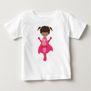 Superhero Girl, African American Girl, Pink Cape Baby T-Shirt