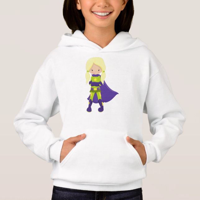 Superhero Girl, Blonde Hair, Hero, Purple Cape (Front)